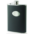 8 Oz. Black Leather Bonded Stainless Steel Flask with Center Oval Plate